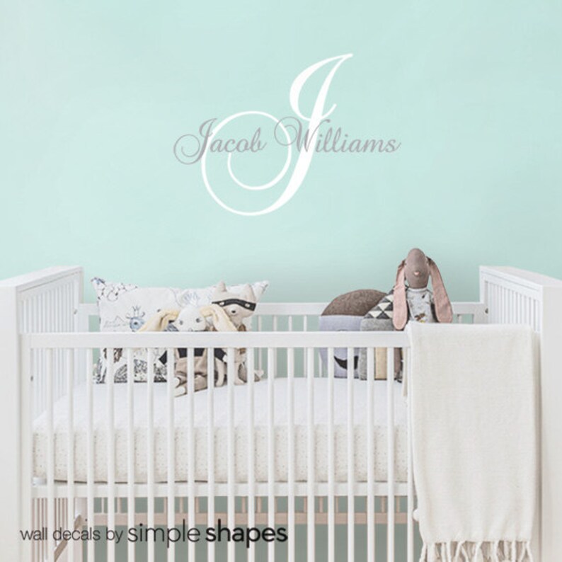 Wall Decal Name Nursery Wall Decal Custom Monogrammed Wall Decal for Girl or Boy in any Color image 2