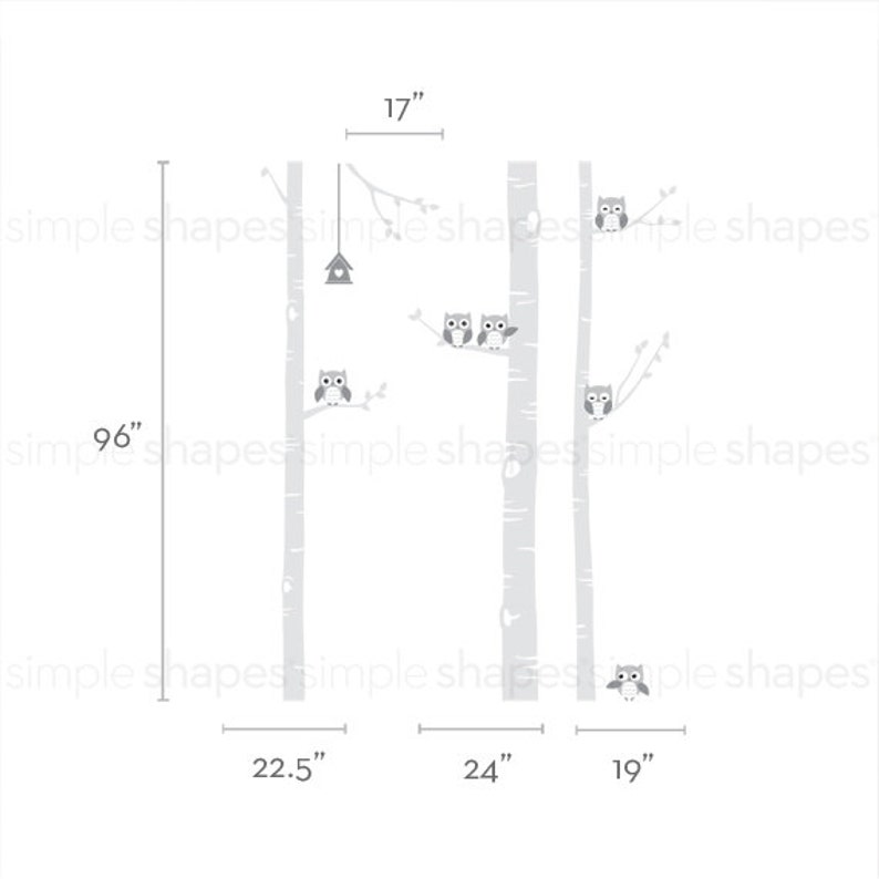 Birch Tree Wall Decal, Birch Tree With Owls Wall Sticker Set, Birch Tree Decal, Baby Nursery Wall Stickers W1118 image 7