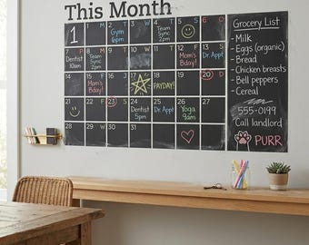 Large Chalkboard Wall Calendar Decal – Monthly Planner with Notes Section, Office Kitchen Organization