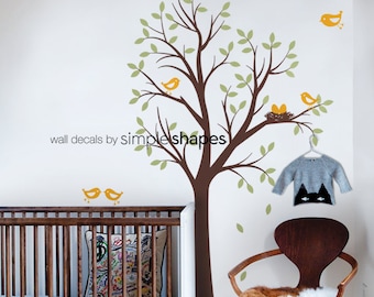 L'ORIGINAL Arbre avec Oiseaux et Nid Sticker - Sticker Mural en Vinyle pour Enfants