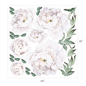 Peony Flowers Wall Sticker, White Watercolor Peony Wall Stickers Peel and Stick Removable Stickers image 4