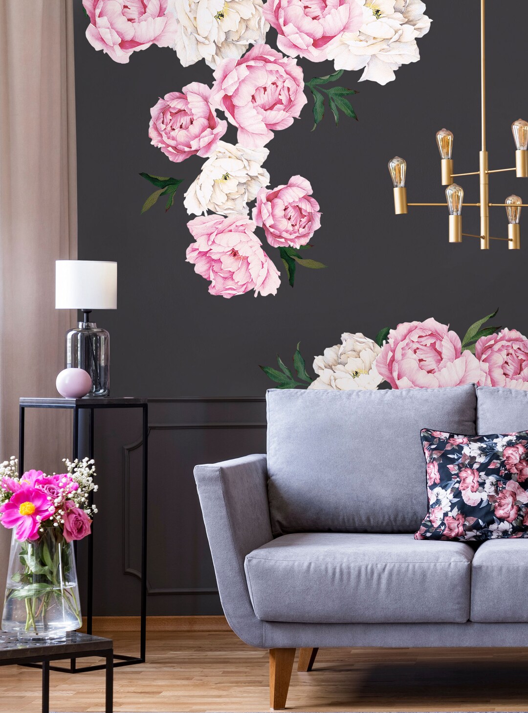 Pink Peony Flowers Wall Sticker: Peel and Stick Vinyl Decals - Etsy