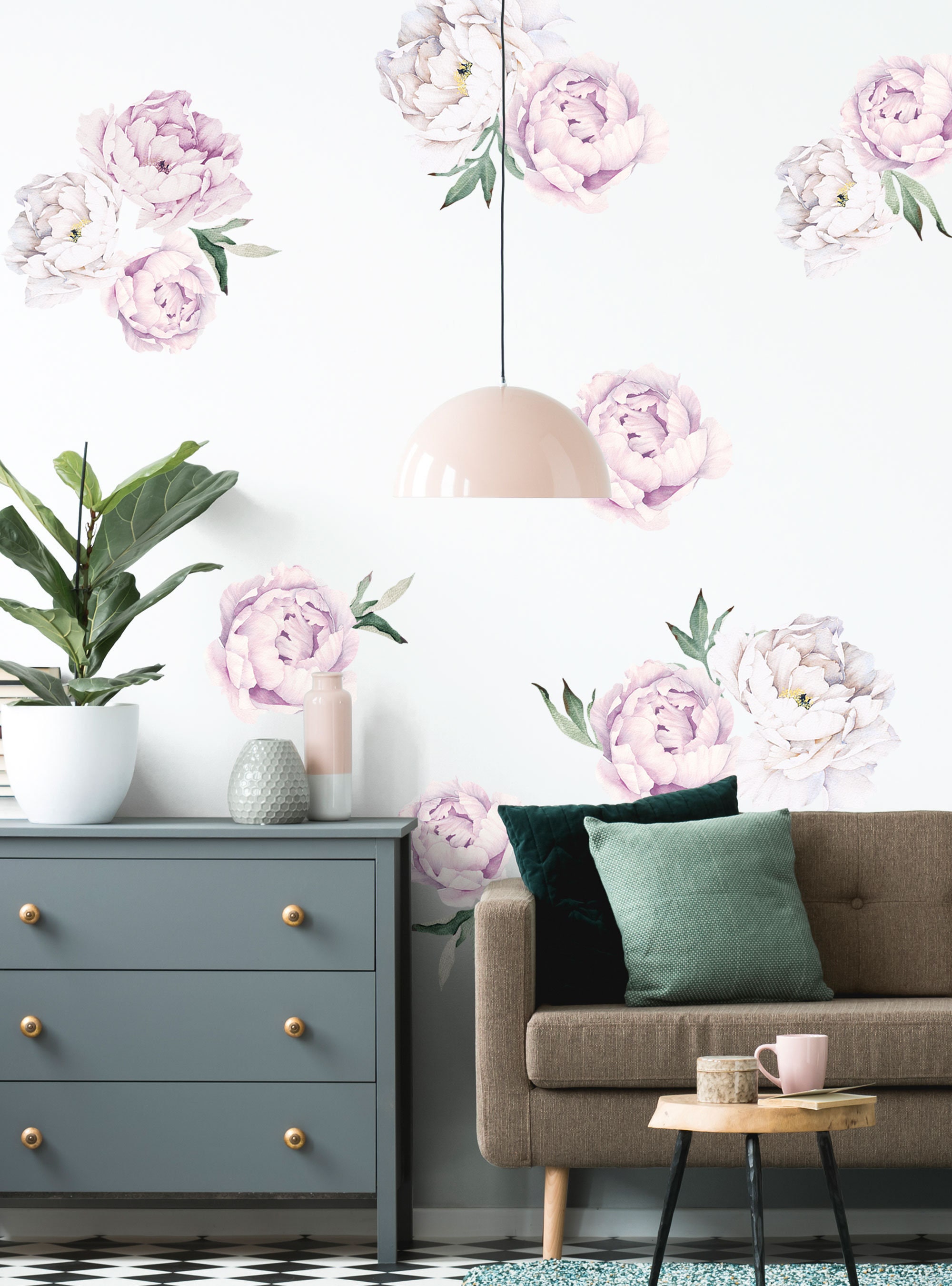 Peony Flowers Wall Sticker Vintage Lilac Watercolor Peony | Etsy