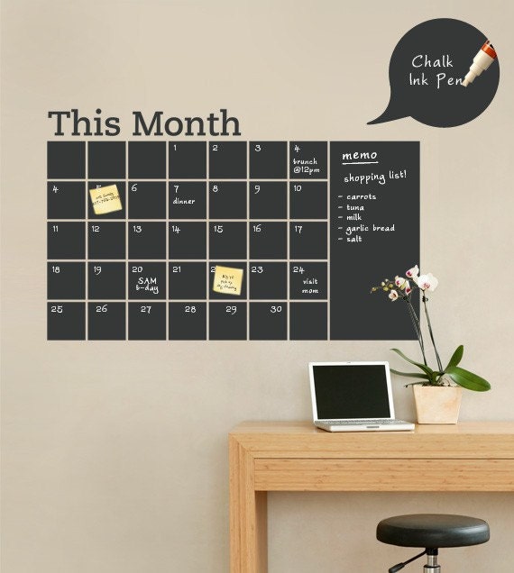 Chalkboard Wall Calendar With Memo Vinyl Wall Decal 