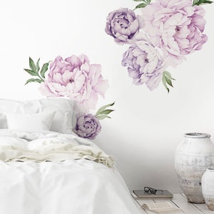 Peony Flowers Wall Sticker, Simple Shapes Peel and Stick Decals Removable W5028 Mix Lavender Purple