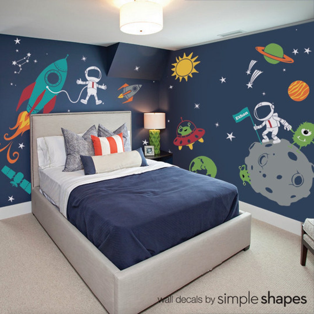 Outer Space Wall Decal, Stars, Astronaut, Rocket Ship Kids