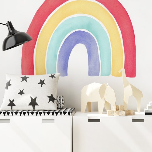 Watercolor Rainbow Wall Sticker Pink Peel and Stick Etsy