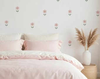 Petal & Stem Watercolor Floral Wall Stickers Set of 30, Blush Pink Flower Wall Decals for Nursery Girls Room, 4.5 inch Peel and Stick