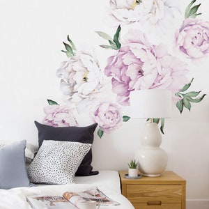 Peony Flowers Wall Sticker, Simple Shapes Peel and Stick Decals Removable W5028 Vintage Lilac