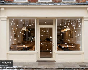 Storefront Christmas Window Decals, Reusable Snowflake Set for Business Holiday Window Display, Two Sided View, Peel and Stick