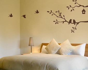 Muursticker Birds on Branch: op de natuur geïnspireerde vinylsticker