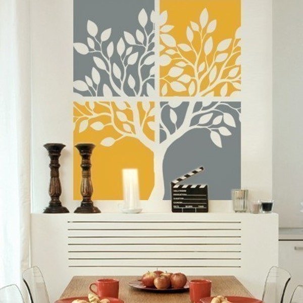 Nature Wall Decoration - Two Color Tree Panel Decal - Vinyl Wall Sticker