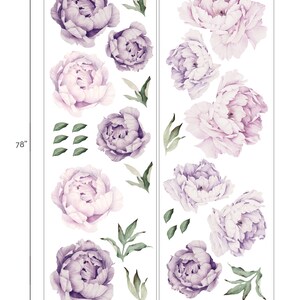 Peony Flowers Wall Sticker, Mixed Lavender Purple Watercolor Peony Wall Stickers Peel and Stick Removable Stickers LARGE SET image 5