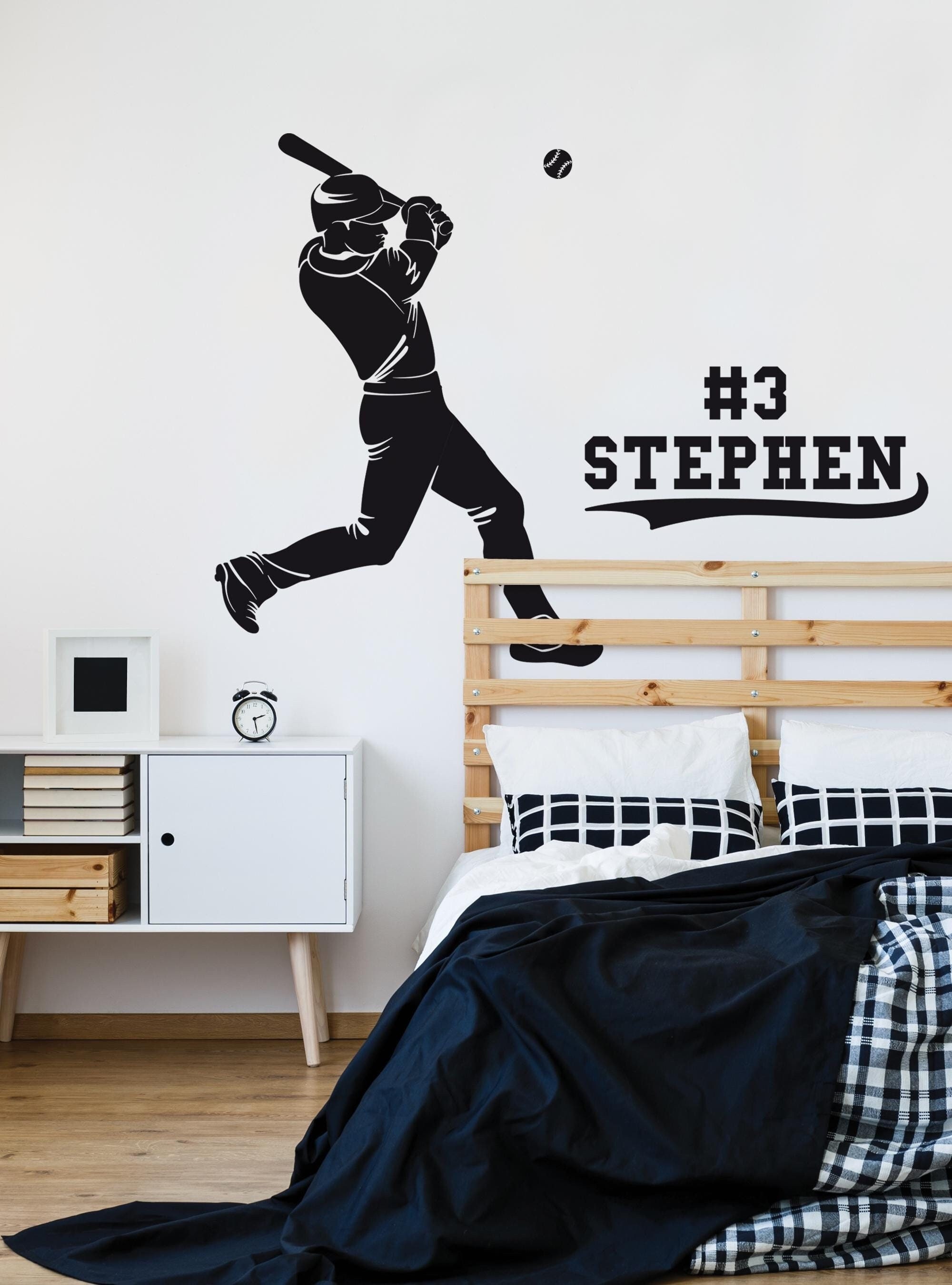 Baseball Player & Name Wall Decal