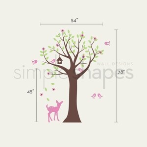 Tree with Birds and Fawn Decal Set Kid's Nursery Room Wall Decal image 4