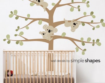 Koala Tree Wall Decal, Koala Hanging From Branches, Baby Nursery Wall Decal