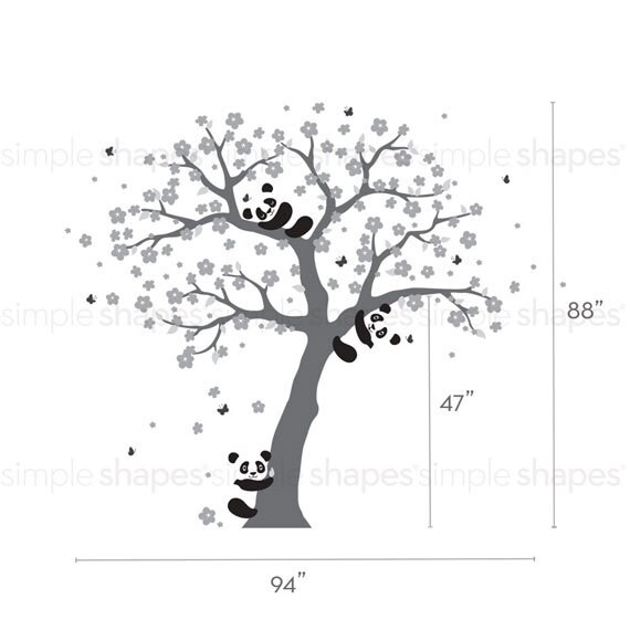 Panda and Cherry Blossom Tree Wall Decal Panda Wall Decal Etsy