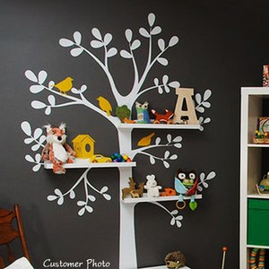Wall Decals Baby Nursery Decor: Shelving Tree Decal with Birds Original Wall Decal image 2