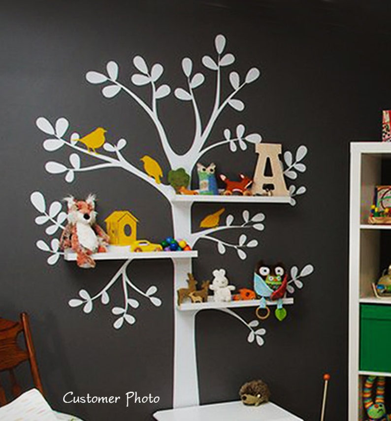 Wall Decals Baby Nursery Decor: Shelving Tree Decal with Birds Original Wall Decal image 2