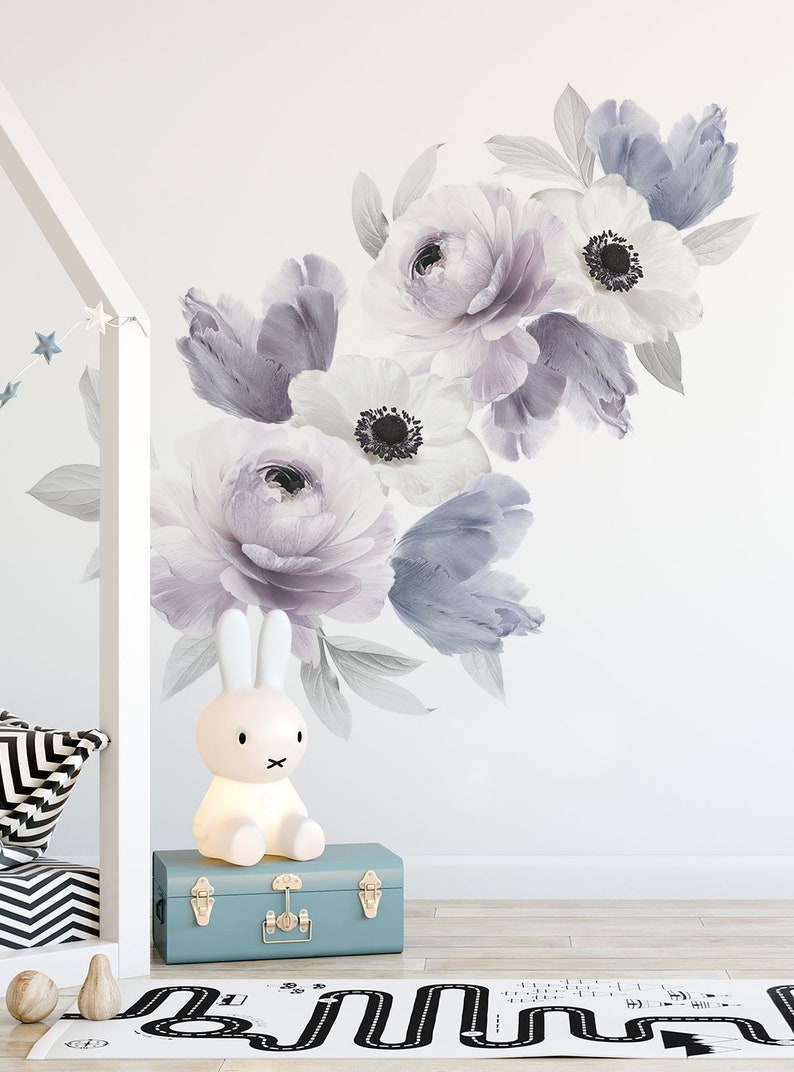 Floral Wall Sticker Peaceful Purple Floral Wall Stickers Etsy