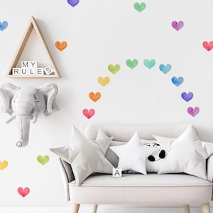 Watercolor Hearts Wall Stickers, Rainbow, Peel and Stick Wall Stickers