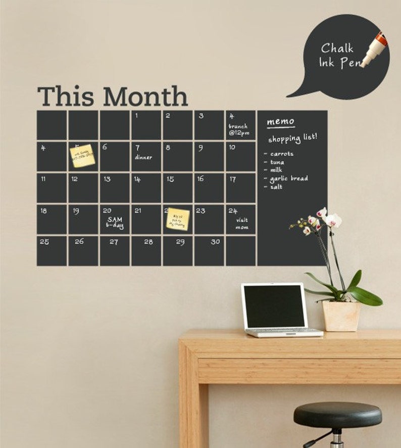 Chalkboard Wall Calendar with Memo - Vinyl Wall Decal 