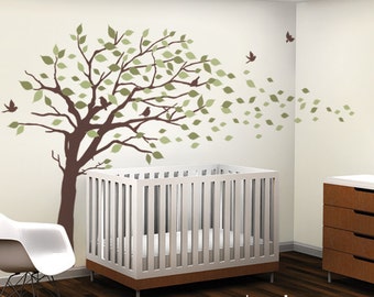 Vinyl Wall Art Decal Sticker - Blowing Leaves Tree - LARGE