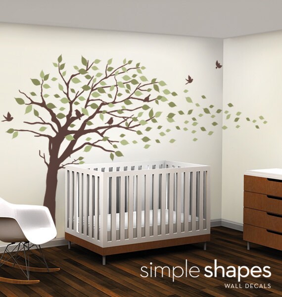 Vinyl Wall Art Decal Sticker Blowing Leaves Tree Large Etsy