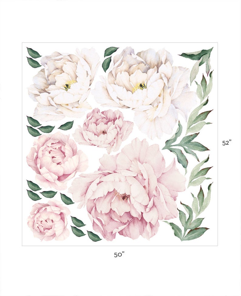 Peony Flowers Wall Sticker, Vintage Watercolor Peony Wall Stickers Peel and Stick Removable Stickers image 5