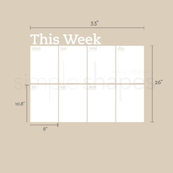 Weekly Planner Dry Erase Calendar Modern Vinyl Wall Decal Etsy