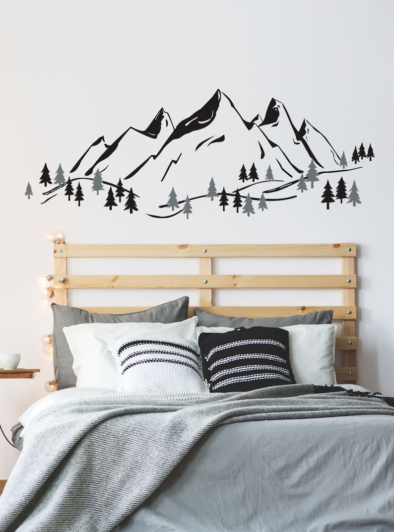 Mountains Wall Decal With More Trees Addon Etsy