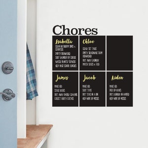 Chores Chart Chalkboard Wall Decal, Kids Chores, Family Chores Decal, Household Chores Wall Decal, Weekly Chores Decal
