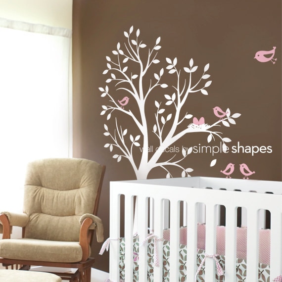 Nursery wall decal - THE ORIGINAL Tree with Birds and Nest