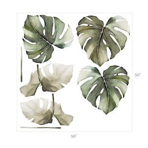 Watercolor Monstera Tropical Jungle Leaves, Safari Green Peel and Stick Removable Wall Stickers image 6