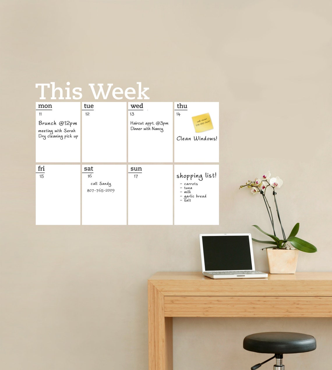 Weekly Planner Dry Erase Calendar Modern Vinyl Wall Decal Etsy