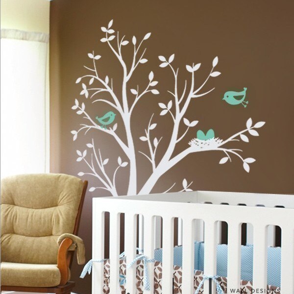 THE ORIGINAL Kids Vinyl Wall Sticker Decal - Tree with birds and nest for Nursery Baby Boys Girls Room