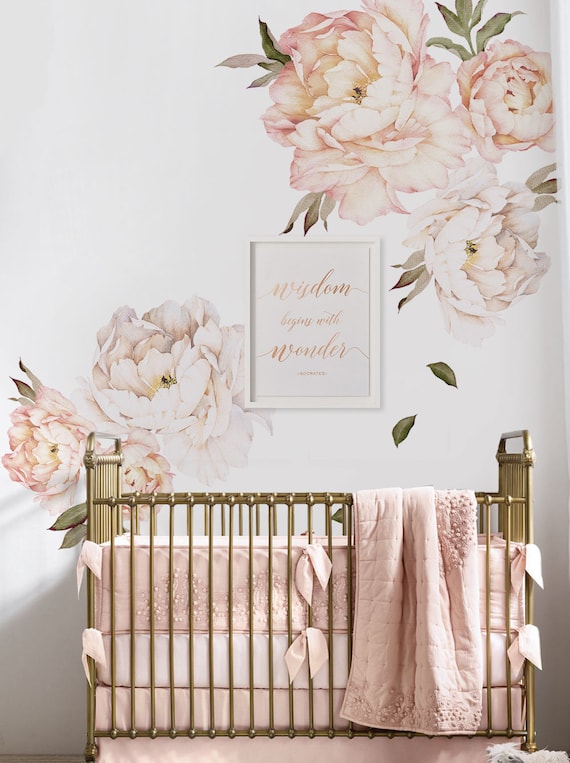 peony flowers wall sticker vintage peach watercolor peony | etsy