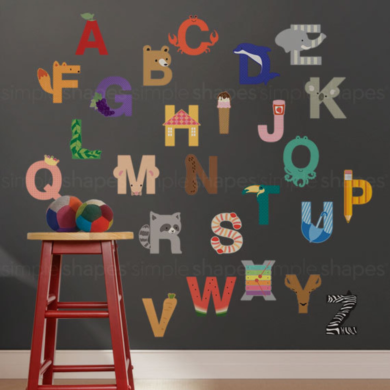 Alphabet Wall Stickers, Alphabet Animals - Peel and Stick Wall Sticker ...