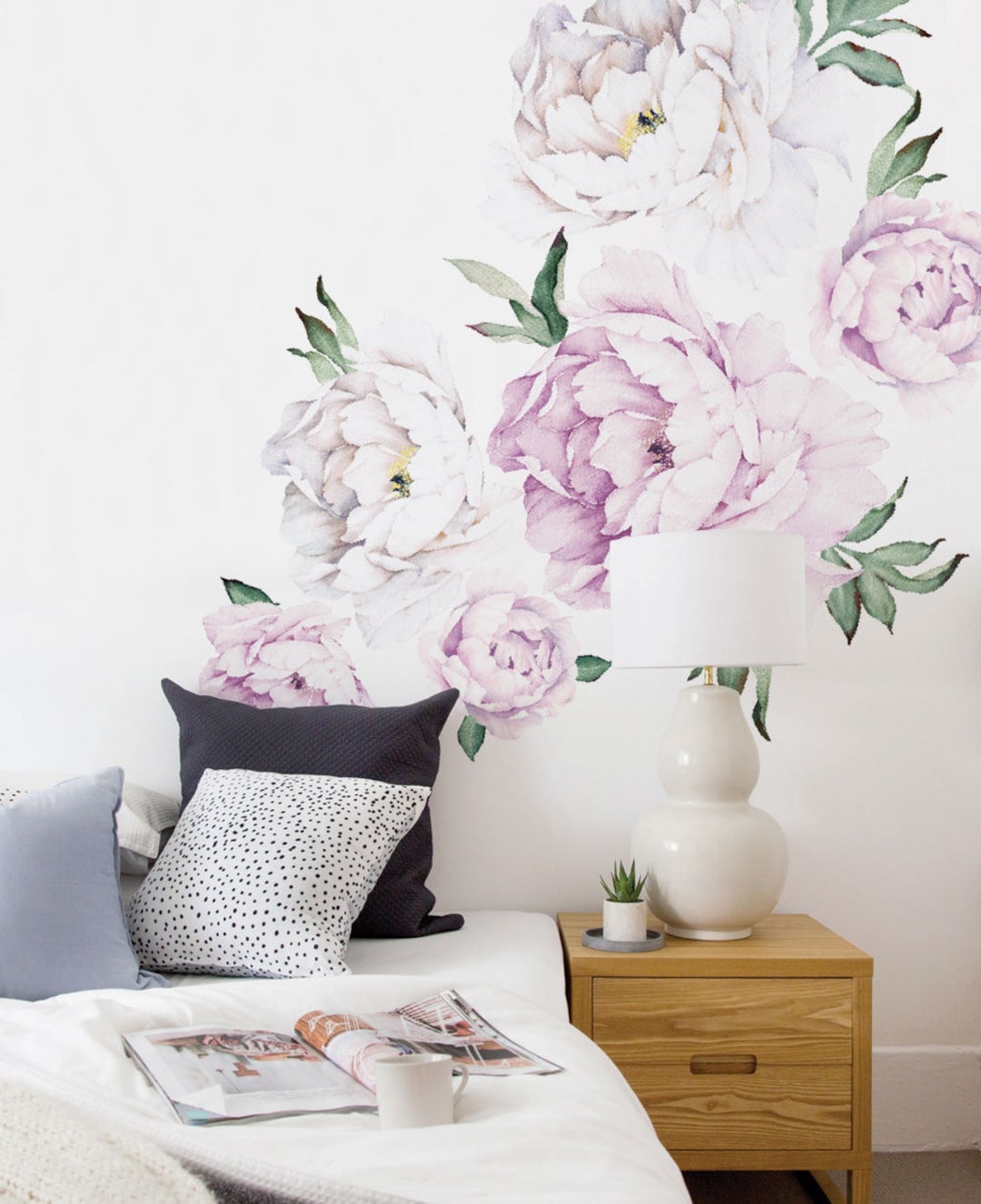 Sticker mural fleurs de pivoine, Stickers muraux pivoine aquarelle ...