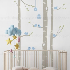 Birch Tree Birds Wall Sticker Set, Baby Nursery Wall Decals, Nursery Wall Stickers, Tree with Birds Decal, Girls Nursery, Boys Nursery W1119