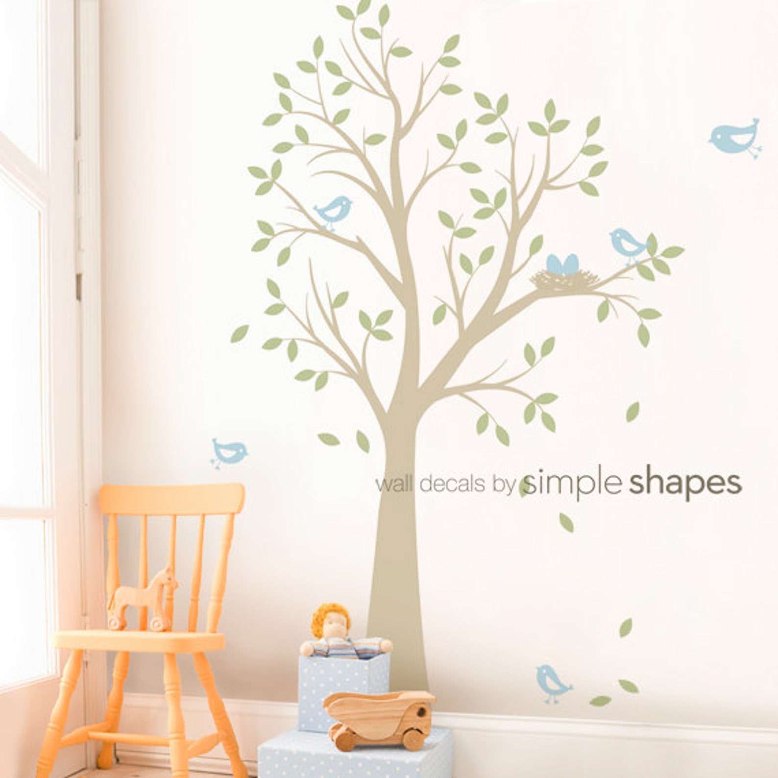 Baby Nursery Wall Decal Tree With Birds and Nest Decal Etsy