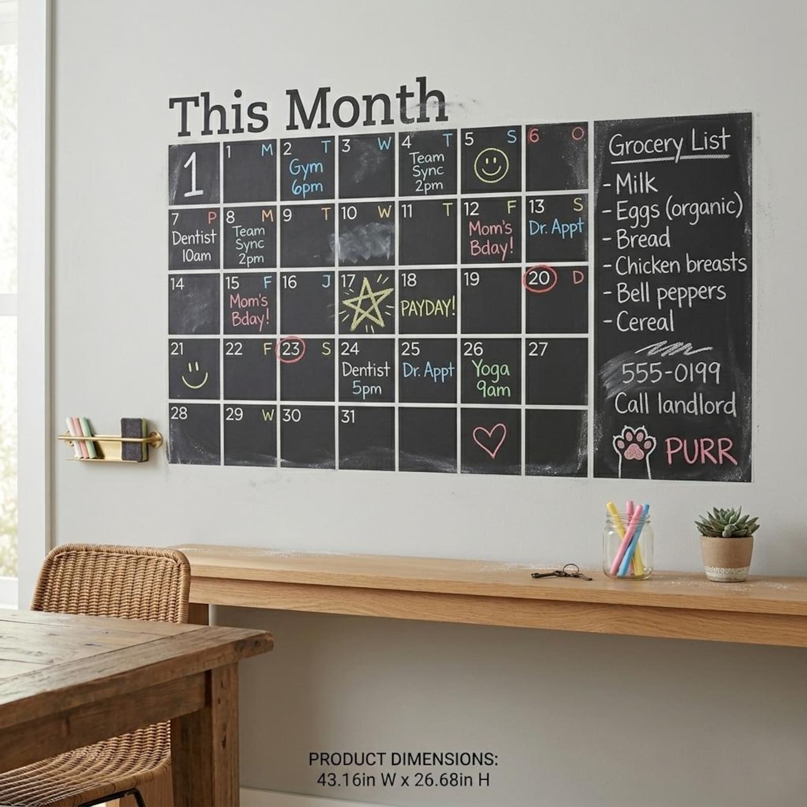 Chalkboard Wall Calendar With Memo - Vinyl Wall Decal - Etsy