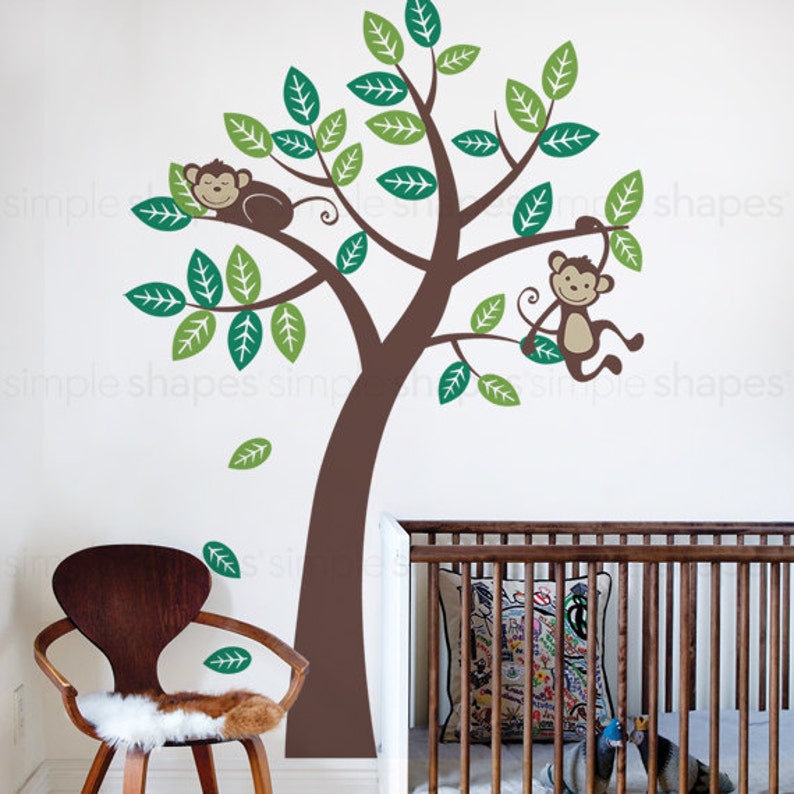 Tree with Monkeys Kids Vinyl Wall Sticker Decal Set Scheme B