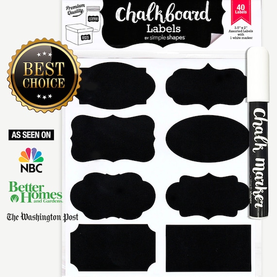 Chalkboard Labels Bundle, 40 Premium Stickers for Jars, Bottles, Containers  1 Chalk Ink Marker Included 