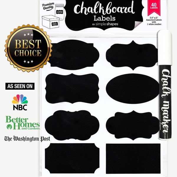 Chalkboard Labels Bundle, 40 Premium Stickers for Jars, bottles, containers + (1) Chalk ink Marker Included