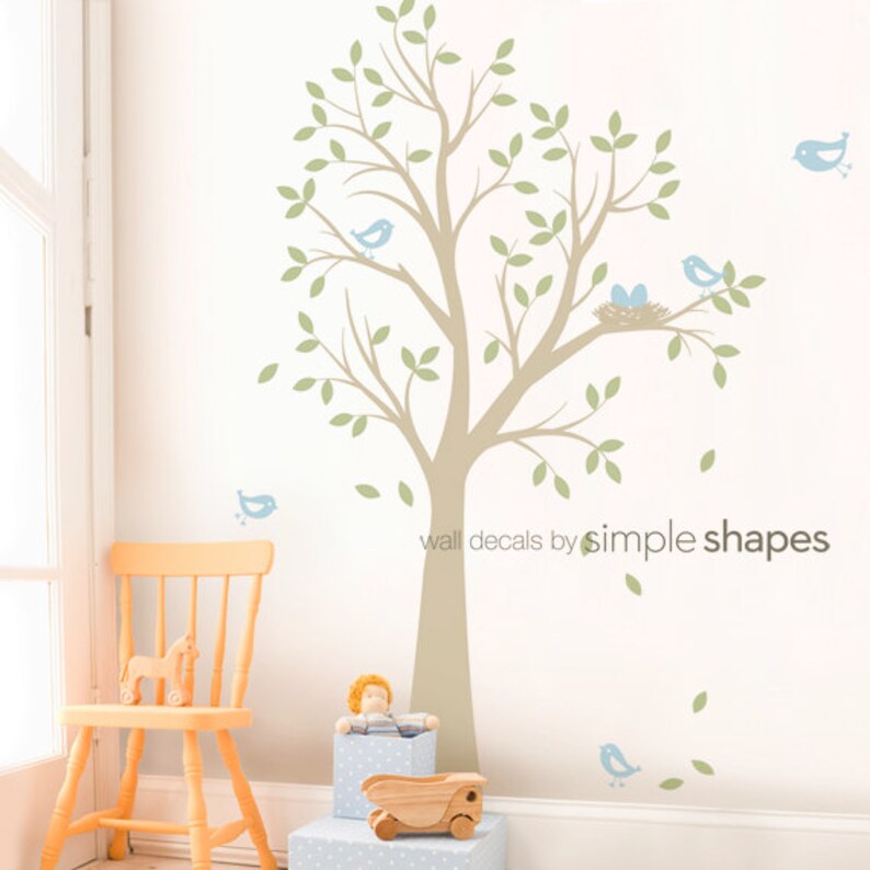 Nursery wall decal THE ORIGINAL Tree with Birds and Nest Scheme A