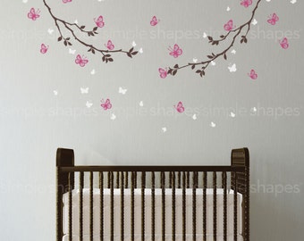 Butterfly Wall Decal, Butterfly Branches Wall Decal, Crib Wall Decals, Baby Nursery Decals, Nursery Wall Stickers, Girls Nursery