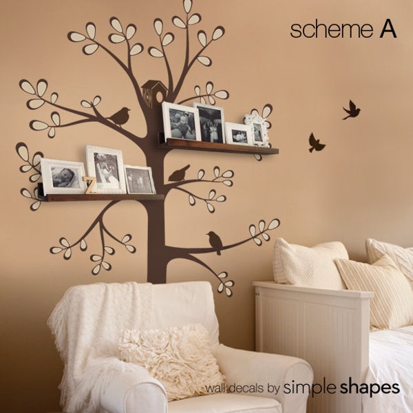 Wall Decals Baby Nursery Decor: New Style Shelving Tree by Simple Shapes - Nursery Wall Sticker Decoration Tree with Shelves Outline Leaves