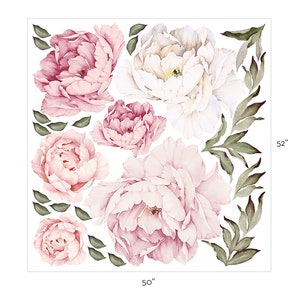 Peony Flowers Wall Sticker, Mixed Pink Watercolor Peony Wall Stickers Peel and Stick Removable Stickers image 6