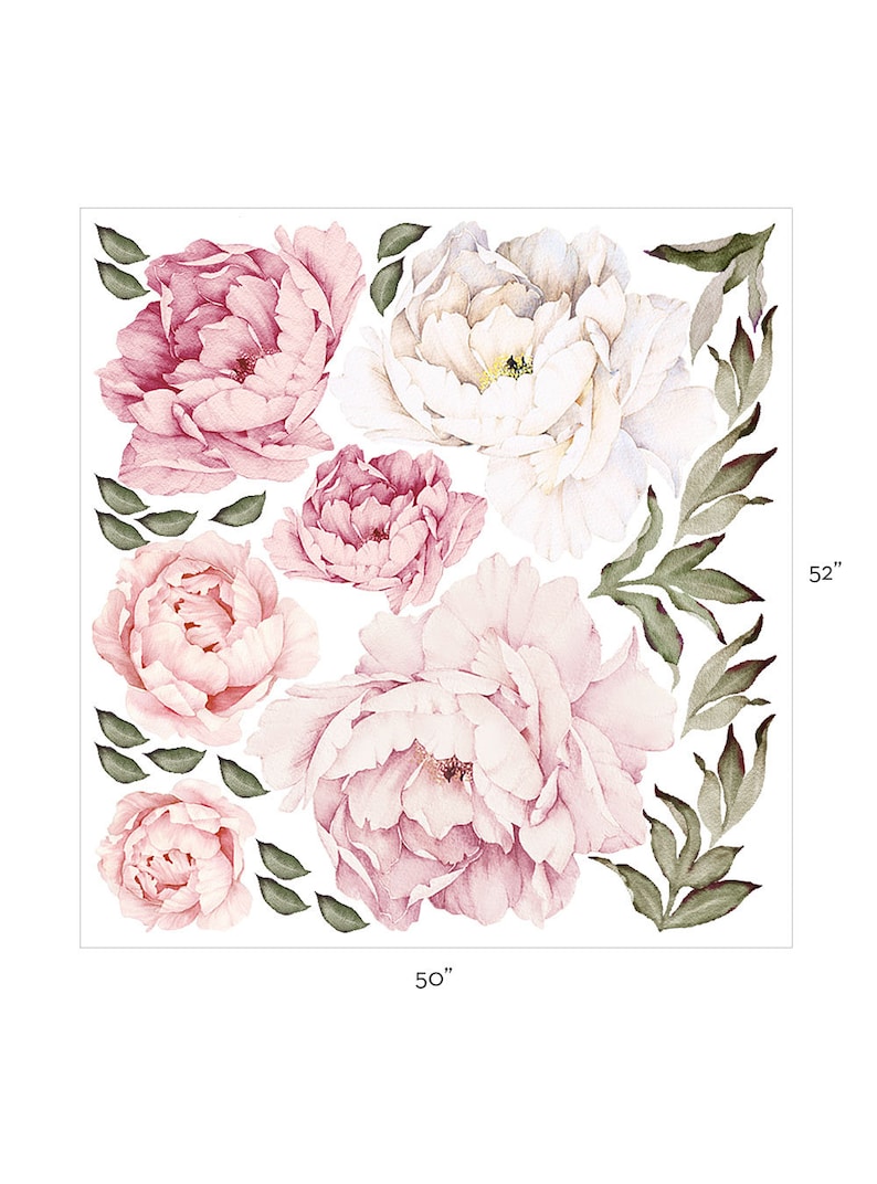 Peony Flowers Wall Sticker, Mixed Pink Watercolor Peony Wall Stickers Peel and Stick Removable Stickers image 6